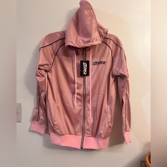 Stepper Full Zip Hooded Track Jacket Pink Brown “Foot On Neck” Size Large - Picture 2 of 10